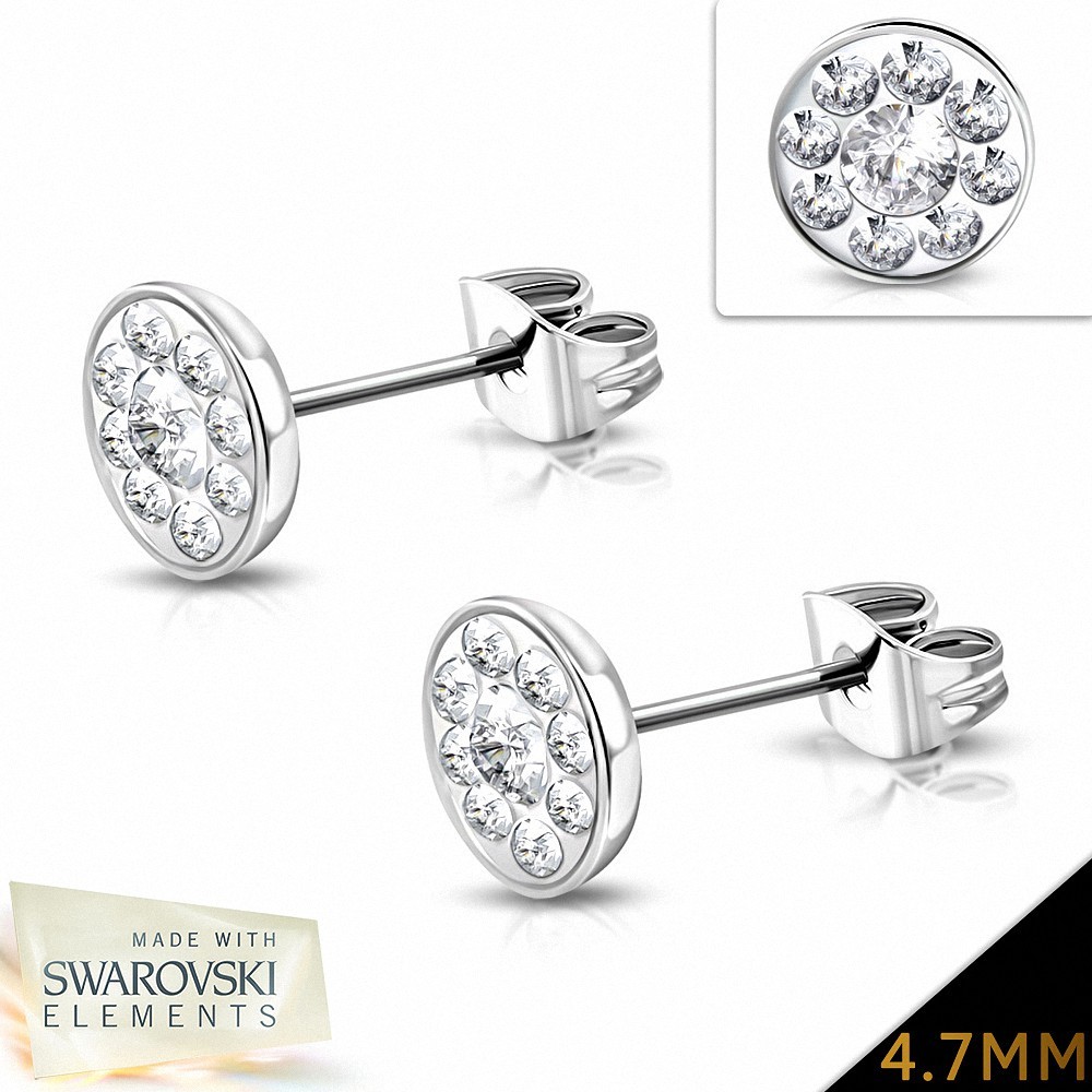 4.7mm | Boucles d'oreilles à boutons et pavé de fleurs en acier inoxydable avec cristaux   (paire)