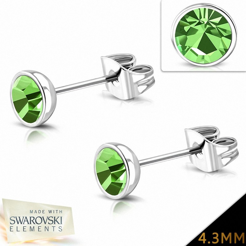 4.3mm | Boucles d'oreilles en acier inoxydable serti de cristaux et de cristaux Peridot  (paire)