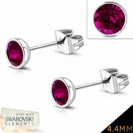 4.4mm | Boucles d'oreilles en acier inoxydable avec cristaux de  Fuchsia (paire)