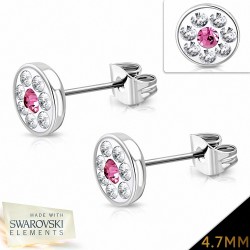 4.7mm | Boucles d'oreilles à boutons et pavé de fleurs en acier inoxydable avec cristaux de  Rose claire et rose (Paire)