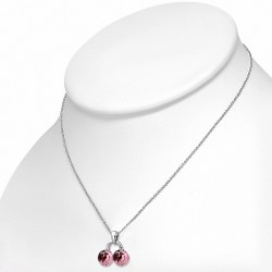 Alliage avec collier en doré blanc et pendentif à fruits de cerise jumeaux avec des cristaux   d'améthyste pâle