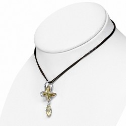 Alliage avec placage à l'or blanc et collier de charm en forme de larme avec papillon fantaisie et cristaux de topaze pâle