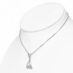 Alliage avec collier de chaîne de rallonge en triangle de cristal avec placage à l'or blanc avec cristaux transparents de