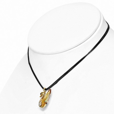 collier de cordon avec cordon en forme de larme à facettes avec cygne cristaux