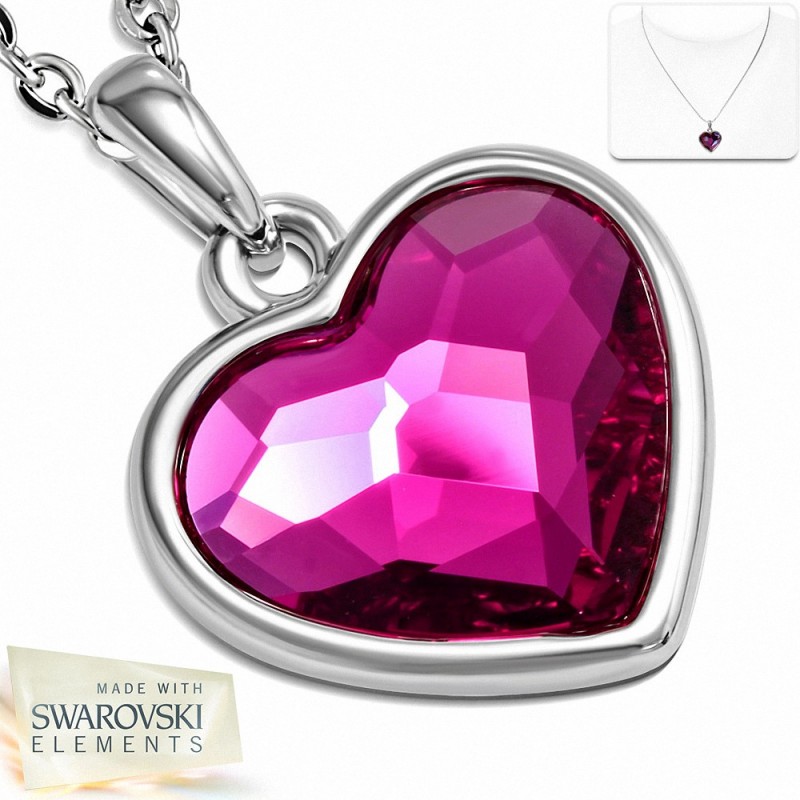 Collier avec pendentif coeur en alliage avec doré blanc et cristaux fuchsia