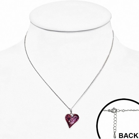 Collier avec pendentif coeur en alliage avec doré blanc et cristaux d'améthyste