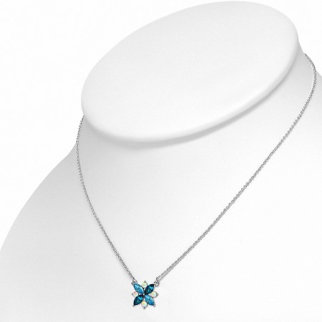 Alliage avec collier de charm de fleur de placage à l'or blanc avec des cristaux Montana