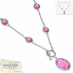 Alliage avec or blanc doré lunette-ensemble facetté ovale charm à bascule collier  rose rose cristaux