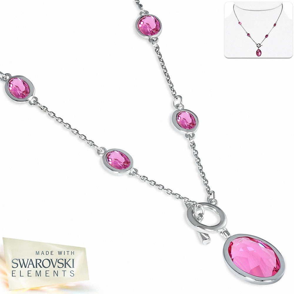 Alliage avec or blanc doré lunette-ensemble facetté ovale charm à bascule collier  rose rose cristaux