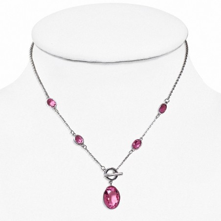 Alliage avec or blanc doré lunette-ensemble facetté ovale charm à bascule collier  rose rose cristaux