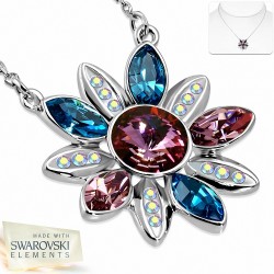 Alliage collier de charm de fleur doré blanc avec cristaux colorés