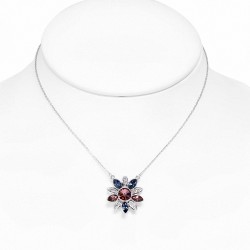 Alliage collier de charm de fleur doré blanc avec cristaux colorés