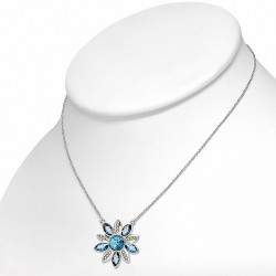 Alliage avec collier de charm de fleur doré blanc avec aigue-marine et cristaux