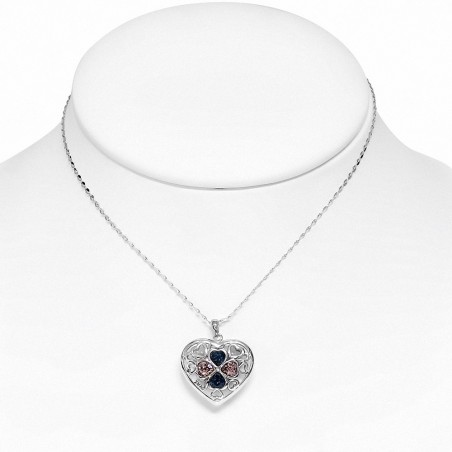 collier avec pendentif coeur Love Shamrock avec cristaux de roses