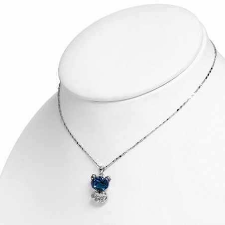 collier charmant avec ourson et cristaux de  en saphir bleu