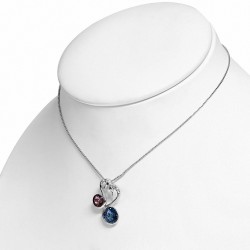 Alliage avec or blanc plaqué amour collier de charm couple coeur Swan avec cristaux de   améthyste et saphir bleu