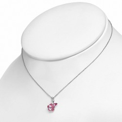 Alliage avec placage à l'or blanc et collier de fleurs minuscules avec cristaux de  Rose Rose