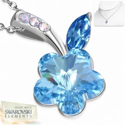 Alliage avec or blanc doré collier de charm de fleur minuscule avec cristaux de   saphir bleu