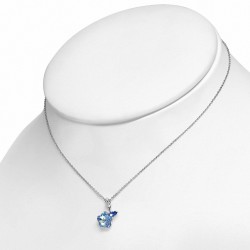 Alliage avec or blanc doré collier de charm de fleur minuscule avec cristaux de   saphir bleu