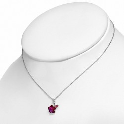 Alliage avec placage à l'or blanc et collier de fleurs minuscules avec cristaux de  rose rouge