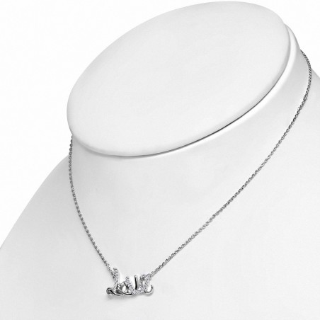 Alliage avec collier de chaîne d'allongement avec monogramme d'amour en doré blanc avec cristaux transparents