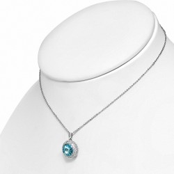 Alliage avec collier en argent blanc serti de lunette sertie de rond et de cristaux ronds avec cristaux   en aigue-marine