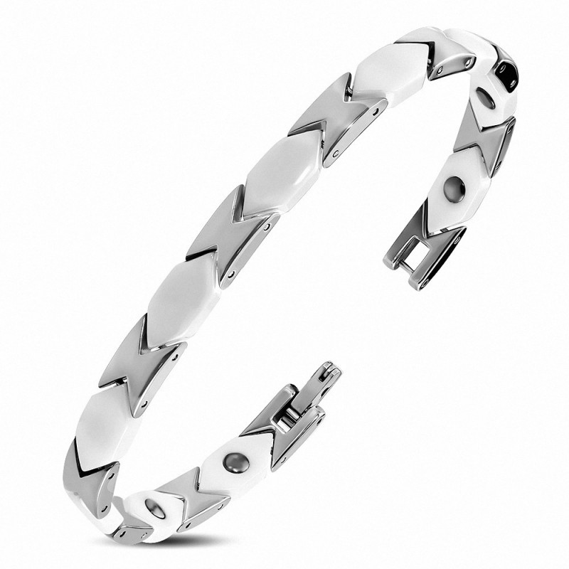 20cm x 6mm | Bracelet maillon panthère magnétique en céramique blanche et carbure de tungstène