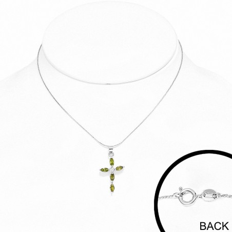 Alliage de mode cristal pendentif croix avec chaîne de fleurs avec Clear & Jonquil CZ