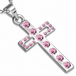 Alliage de cristal fantaisie avec collier en chaîne en forme de croix latine avec Rose Rose CZ