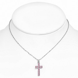 Alliage de cristal fantaisie avec collier en chaîne en forme de croix latine avec Rose Rose CZ
