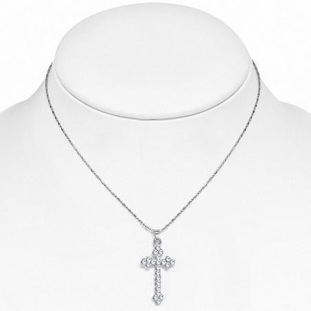 Collier en alliage à la mode avec breloques en croix Fleur De Lis avec CZ transparent