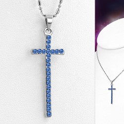 Alliage de cristal fantaisie à la mode avec pendentif croix en chaîne avec saphir bleu CZ