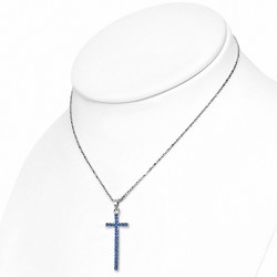 Alliage de cristal fantaisie à la mode avec pendentif croix en chaîne avec saphir bleu CZ