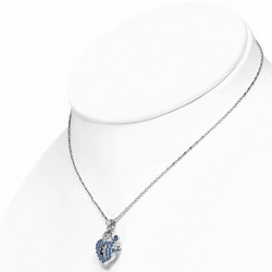 Alliage de mode cristal amour coeur cadenas clé collier de chaîne  saphir bleu CZ