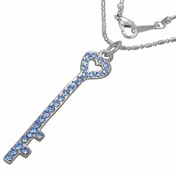 Alliage de mode cristal amour coeur collier de chaîne de charm clé  saphir bleu CZ