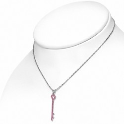 Alliage de mode cristal amour coeur collier de chaîne de charm clé  rose rose CZ