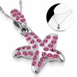 Collier avec chaîne en alliage de cristal et étoile de mer avec cristal rose CZ