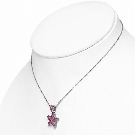 Collier avec chaîne en alliage de cristal et étoile de mer avec cristal rose CZ