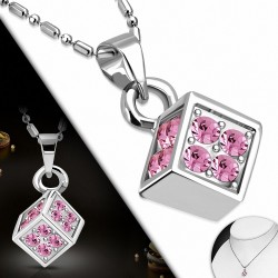 Alliage de cristal fantaisie Fashion Lucky Dice Collier chaîne  Rose Rose CZ