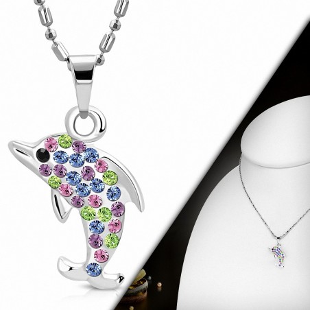 Collier en alliage fantaisie avec cristal et chaîne en alliage de cristal noir jais et coloré CZ