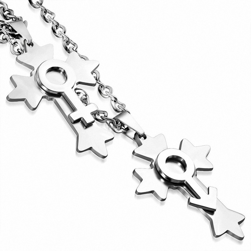 Alliage de mode 2 pièces de sexe masculin de sexe féminin féminin symbole Fleur De Lis collier de chaîne de charm