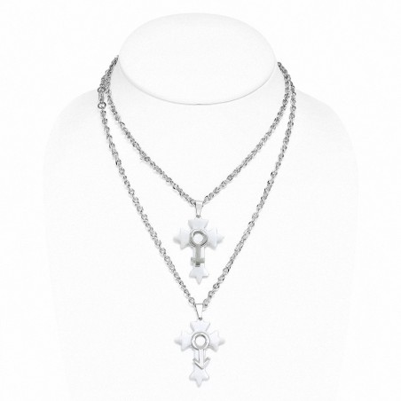 Alliage de mode 2 pièces de sexe masculin de sexe féminin féminin symbole Fleur De Lis collier de chaîne de charm