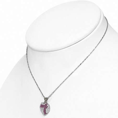 Collier en alliage fantaisie avec pendentif coeur en cristal avec cristal clair et améthyste CZ