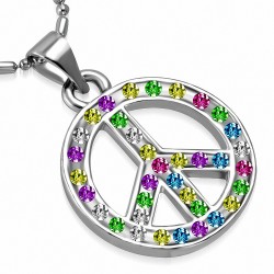 Alliage de mode cristal signe de paix collier de chaîne de charm  coloré cz