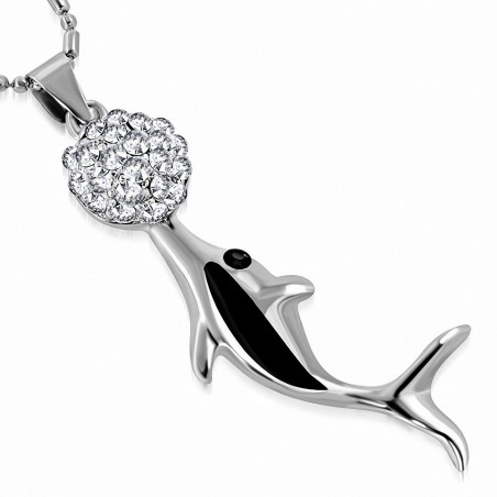 Collier en chaîne avec breloques de dauphins en alliage fantaisie de mode  Clear CZ