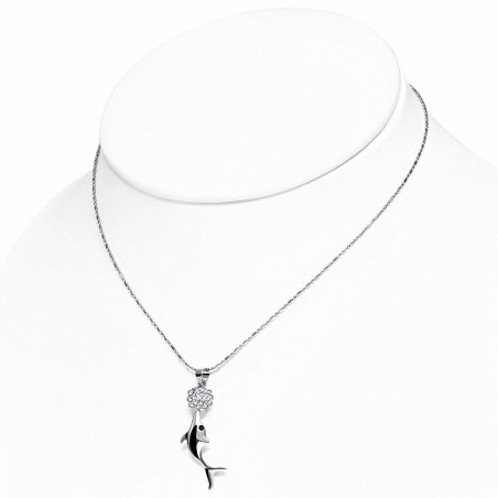 Collier en chaîne avec breloques de dauphins en alliage fantaisie de mode  Clear CZ