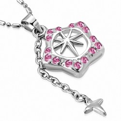 Alliage fantaisie collier pendentif croix cristal étoile de comète cristal  rose rose CZ