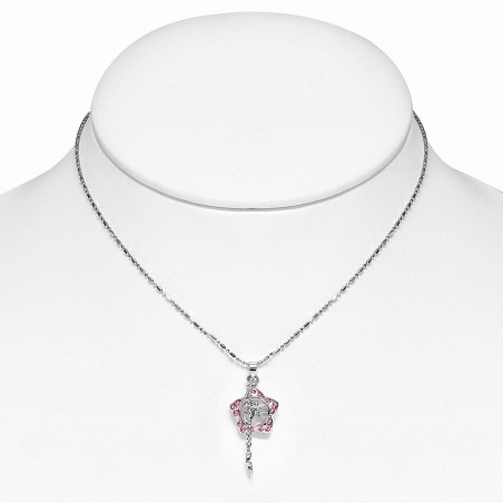 Alliage fantaisie collier pendentif croix cristal étoile de comète cristal  rose rose CZ