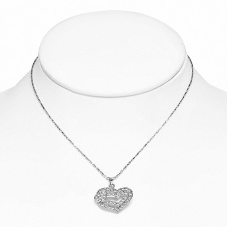 Collier en alliage fantaisie avec pendentif coeur en cristal en alliage fantaisie avec motif transparent