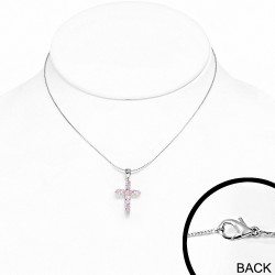 Alliage de mode cristal collier avec breloque croix fleur  rose rose CZ